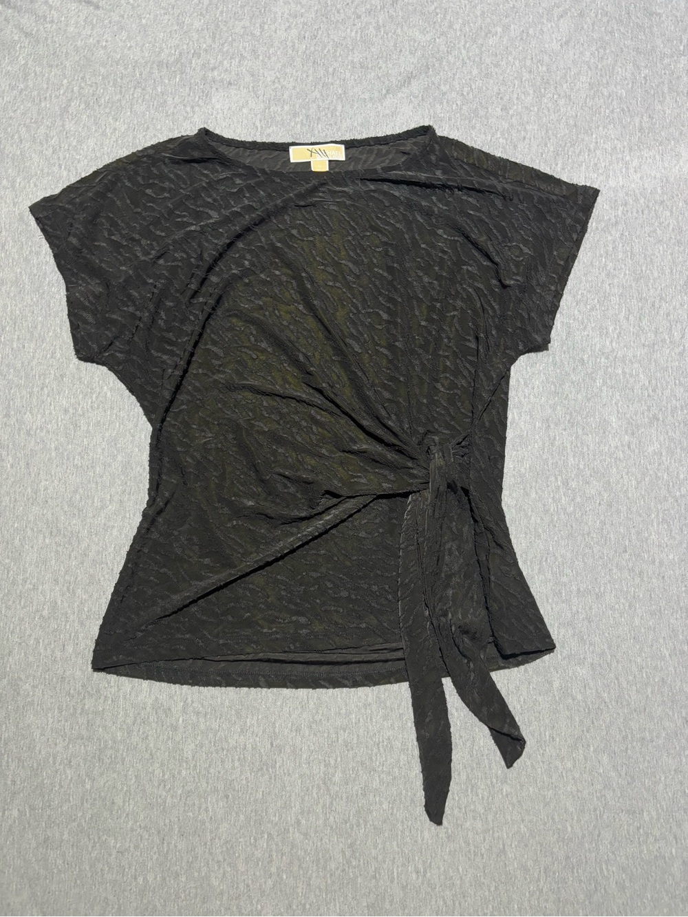Michael Kors Black Textured Side-Tie Short Sleeve Top